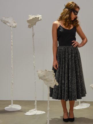 An evening dress with hand made black drawn ornamnet on tulle / Večerní šaty s ručně malovaným vzorem